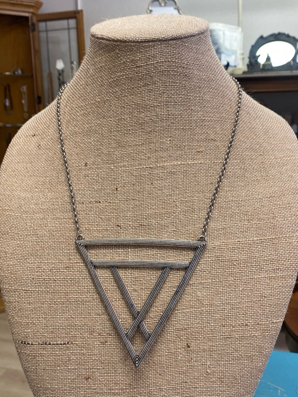 Geometric Triangle Pendant Necklace in Silver